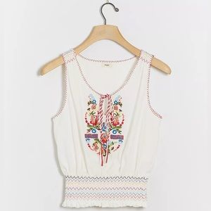 Anthropologie White Embroidered Tank Top
